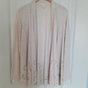 Anthropologie Meadow Rue Verna Laser Cut Open Cardigan Linen Blend Cream Size M